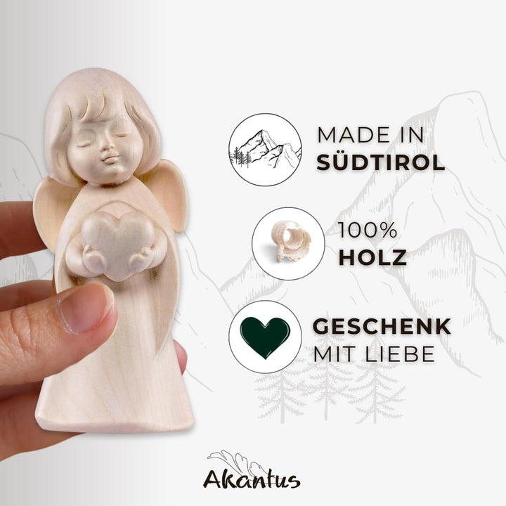 Akantus Schutzengel mit Herz aus Holz – Engel Natur aus edlem Bergahorn – liebevoll geschnitzt in Sü