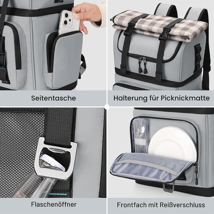 Grosser Kühlrucksack für Herren & Damen, Doppellagiger Kühltasche Rucksack Wasserdichter Isolierter