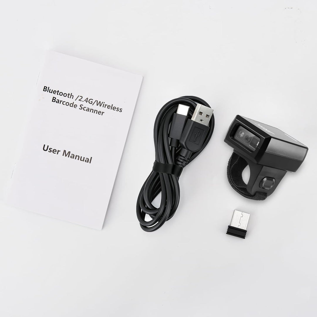 1D 2D Bluetooth Finger Strichcode Scanner Kabellos, Tragbarer Mini Barcode Lesegerät mit 3-in-1 Blue