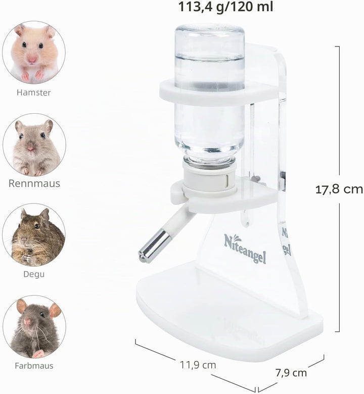 Niteangel Wasserflasche mit Ständer für syrische Zwerghamster, Gerbils, Mäuse, Ratten, Degus und kle