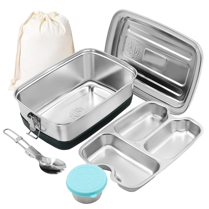 Brotdose Edelstahl, 2000ML Lunchbox Auslaufsicher mit Fächer und Dichtring–BPA-frei–Lunchbox für Pic
