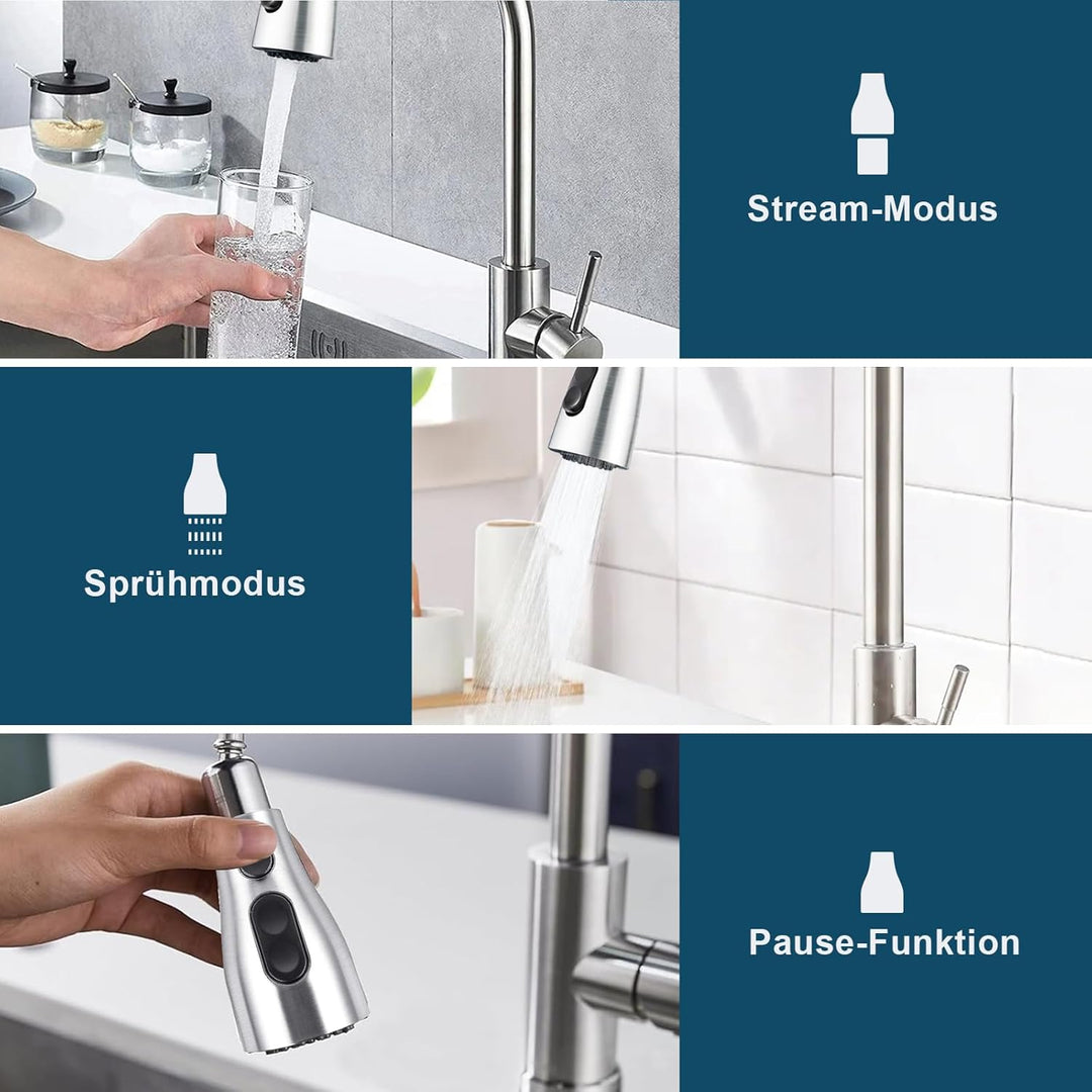 SURFOU Wasserhahn Küche Ausziehbar Schlauch, Küchenarmatur mit Brause Hochdruck, Spültischarmatur Wa