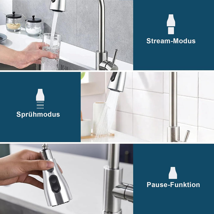 SURFOU Wasserhahn Küche Ausziehbar Schlauch, Küchenarmatur mit Brause Hochdruck, Spültischarmatur Wa