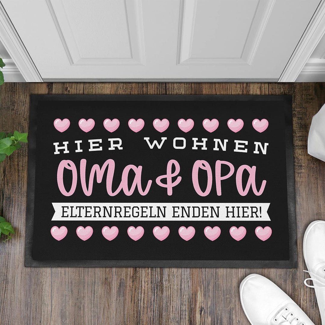 Trendation - Oma Und Opa Fussmatte Geschenk Hier Enden Elternregeln Grosseltern Schmutzfangmatte 60x