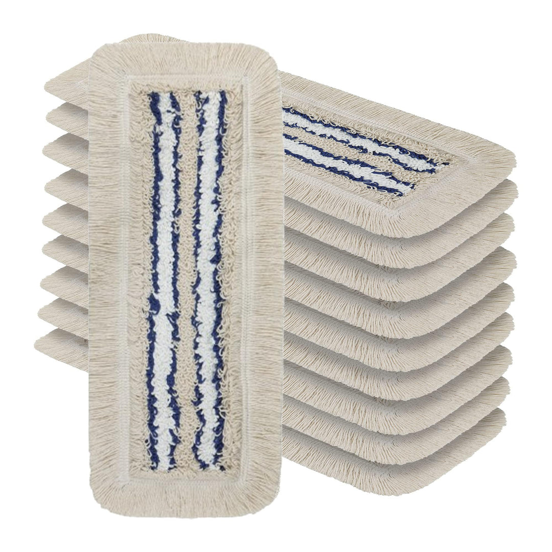 OKAEI Wischmopp Bezüge 40 cm Beige/Weiss/Blau, 10er Set – Mikrofaser-Baumwoll Wischbezug für Bodenwi