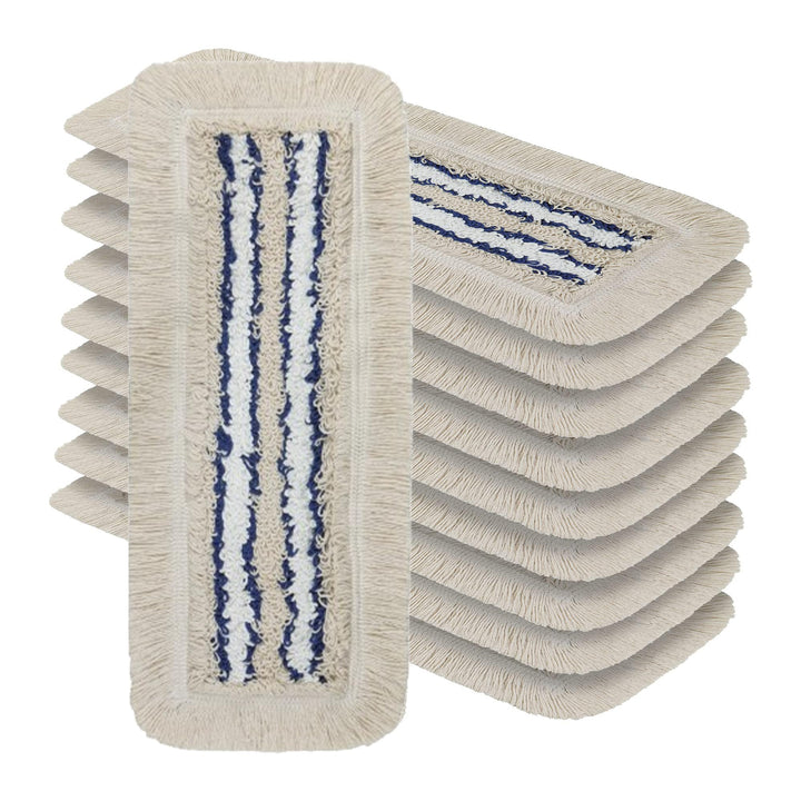 OKAEI Wischmopp Bezüge 40 cm Beige/Weiss/Blau, 10er Set – Mikrofaser-Baumwoll Wischbezug für Bodenwi
