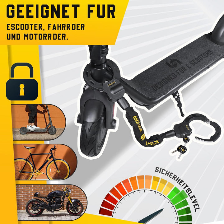 AMZLOCK E Scooter Schloss, Handschellenschloss für E Scooter, 8mm Dicke Kettenschloss für Xiaomi Sco