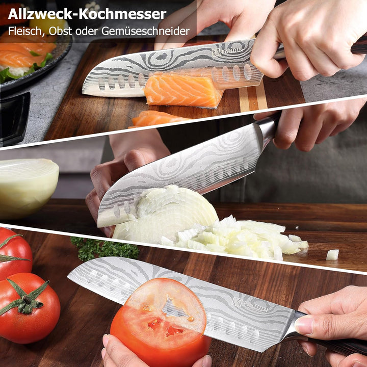 PAUDIN Santokumesser, Klingenlänge17cm Kochmesser aus deutschem Messerstahl, Sushi Messer Küchenmess
