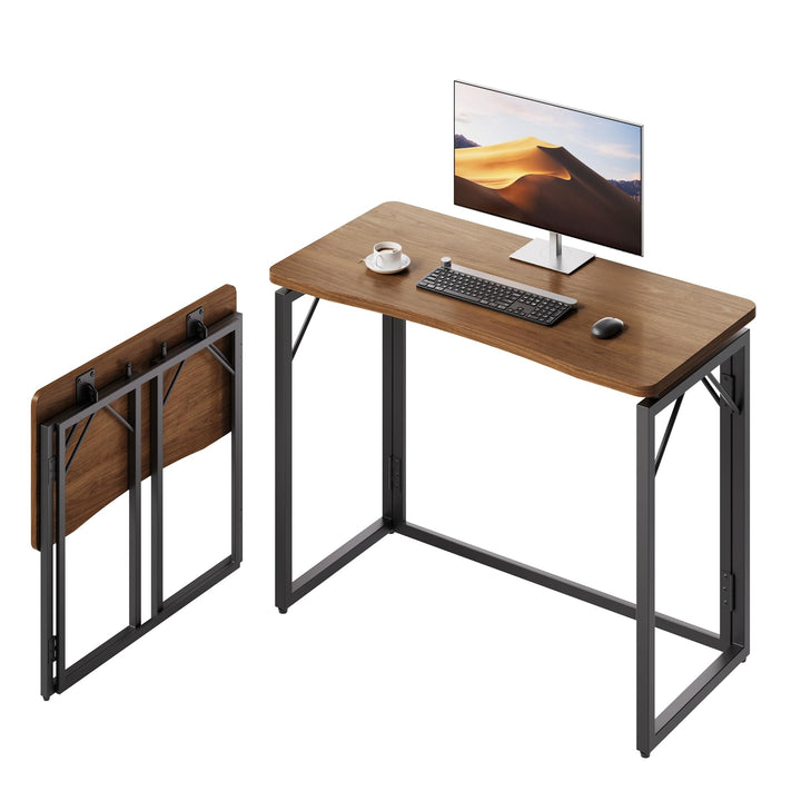 JOYMOOP 80 cm Klappschreibtisch – Braun, Keine Montage, Kleiner Faltbarer Schreibtisch für Zuhause,
