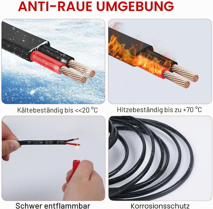 AOHEWEI 2 × 0,75 mm² flaches zweiadriges Doppelkabel 2 Leiter elektrischer Kupferdraht 5V 12V 24V 60