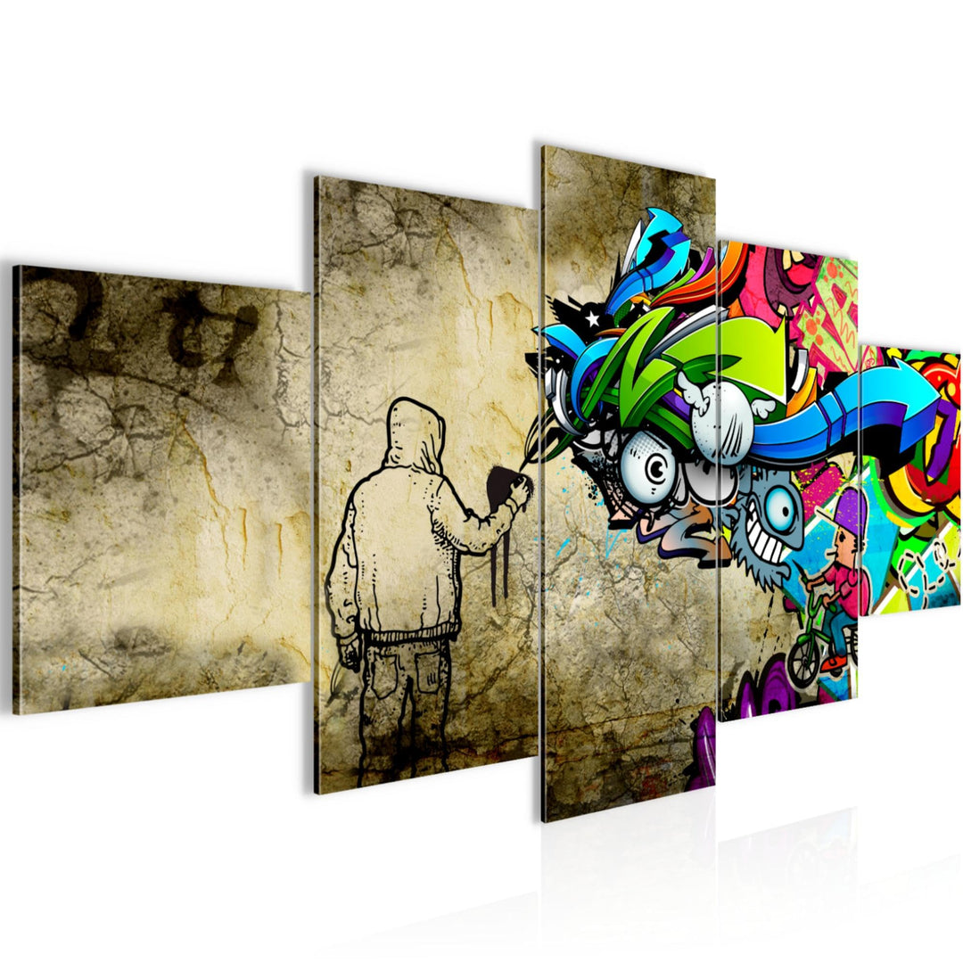 Runa Art Wandbilder Graffiti 5 Teilig Bild auf Vlies Leinwand Deko Loft Wohnzimmer Street Art Bunt 4