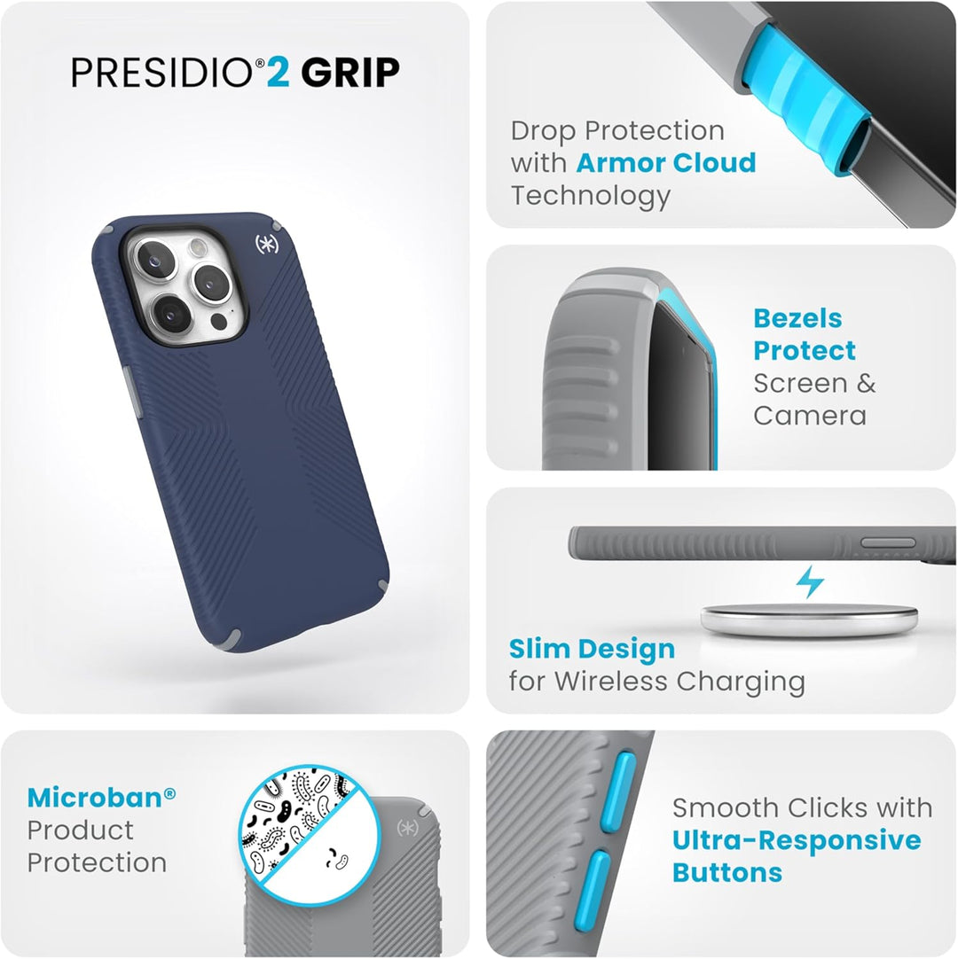 Speck Presidio2 Grip für iPhone 15 Pro Hülle MagSafe Back Cover Blau blu, Küste Blau