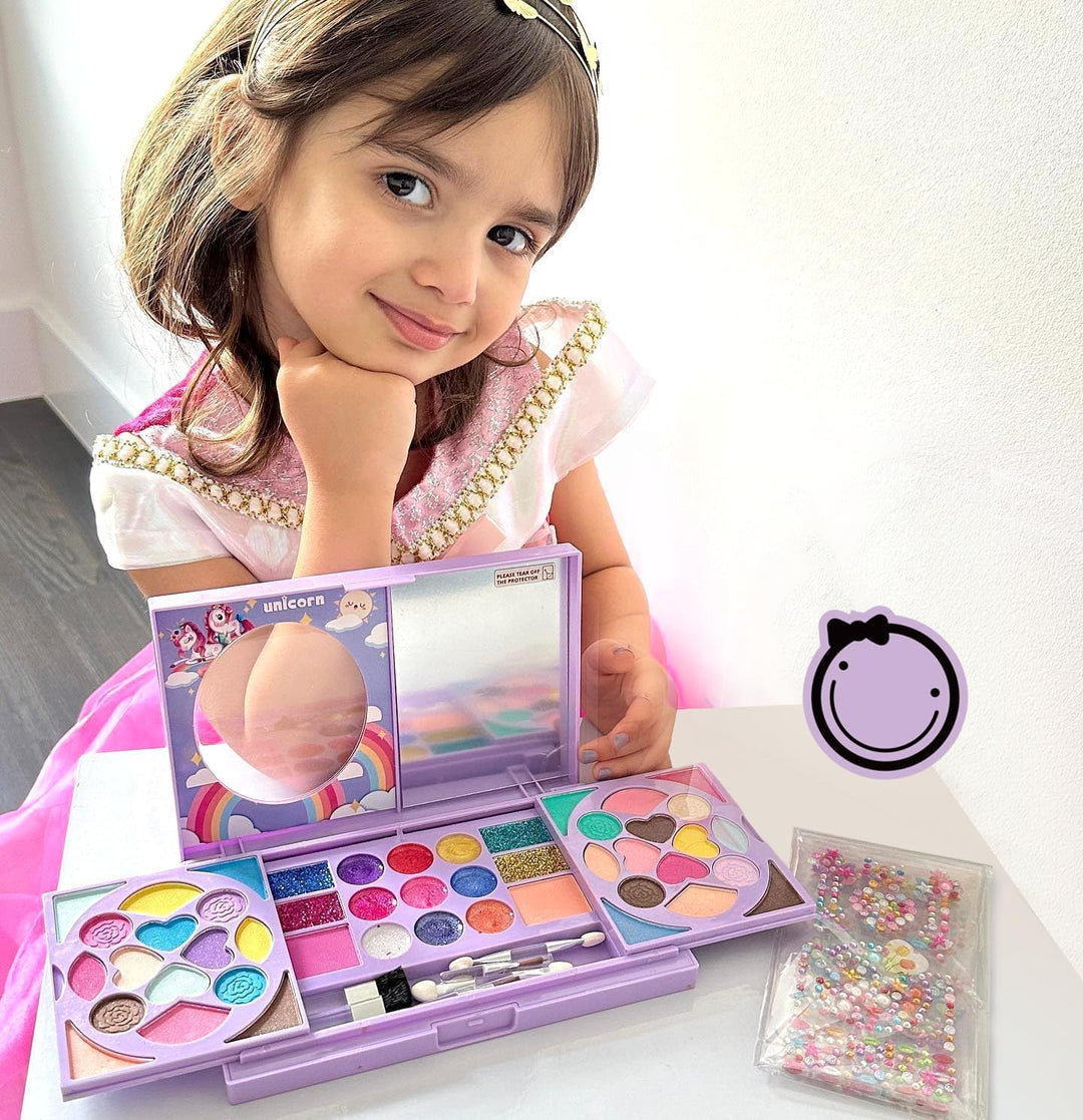 Tomons Schminkkoffer Mädchen, waschbarer Kinderschminke Set Mädchen mit Glitzersteine selbstklebend,