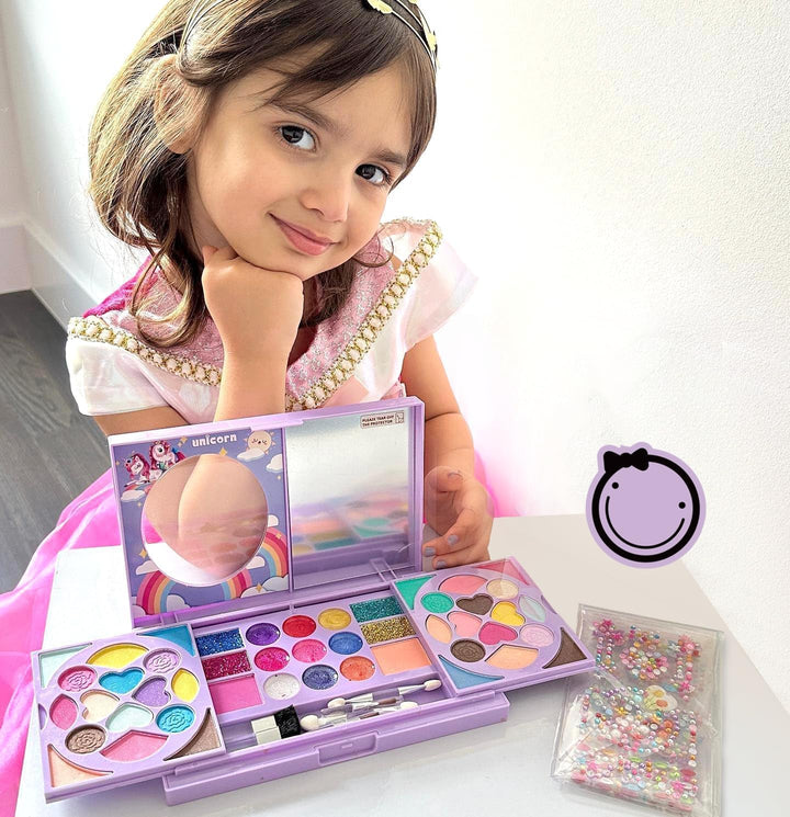 Tomons Schminkkoffer Mädchen, waschbarer Kinderschminke Set Mädchen mit Glitzersteine selbstklebend,