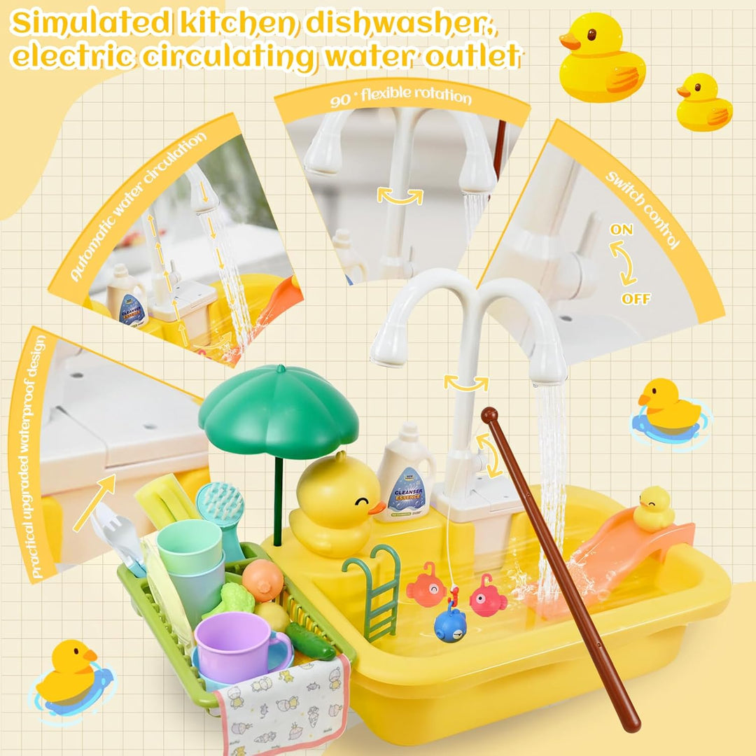 Ulikey Spielspüle Kinder, Küchenspüle Spielzeug Set mit Wasserkreislauf, 2-in-1 Elektrischem Wasserh