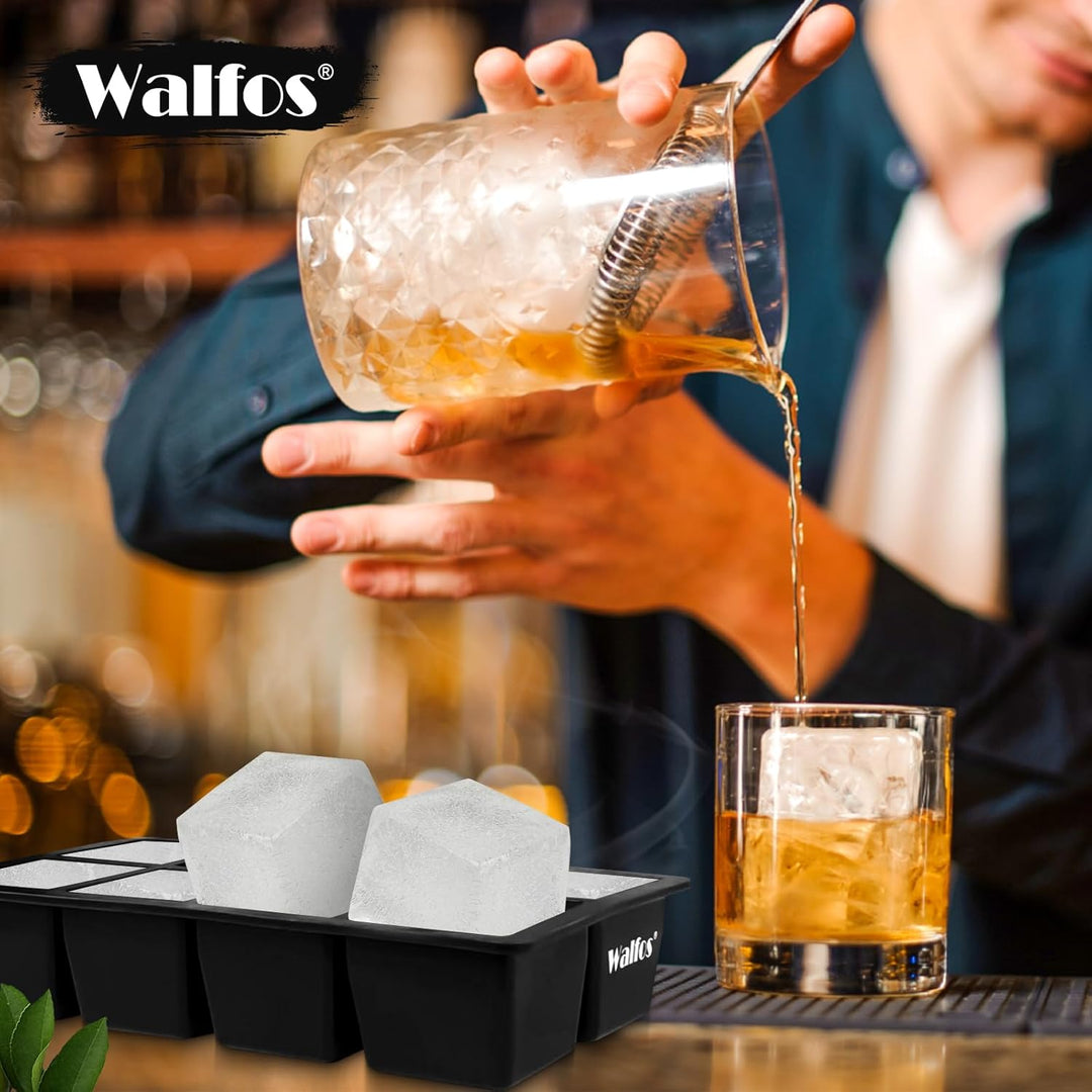 Walfos grosse Eiswürfelform silikon, 2 Pack 8-fach Silikon Eiswürfelbehälter mit Deckel,BPA-frei und