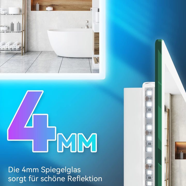 SONNI Badspiegel mit Beleuchtung 50x70cm beschlagfrei Wandspiegel Badezimmerspiegel mit Touchschalte