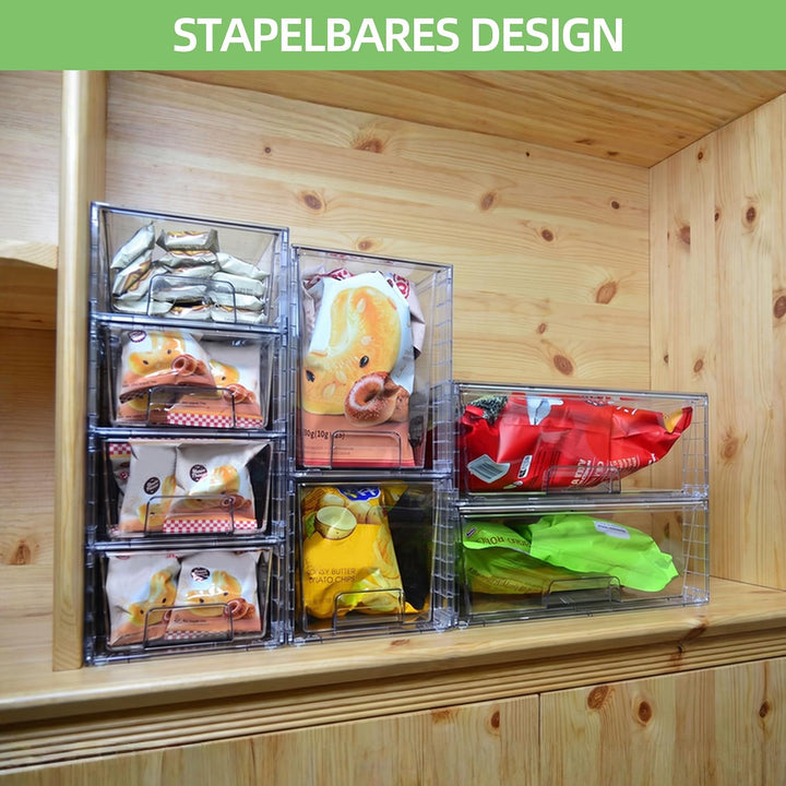 4er Set Stapelbare Aufbewahrungsschubladen, Hochfeste Klare Acryl Organizer mit Griffen Leicht Monti