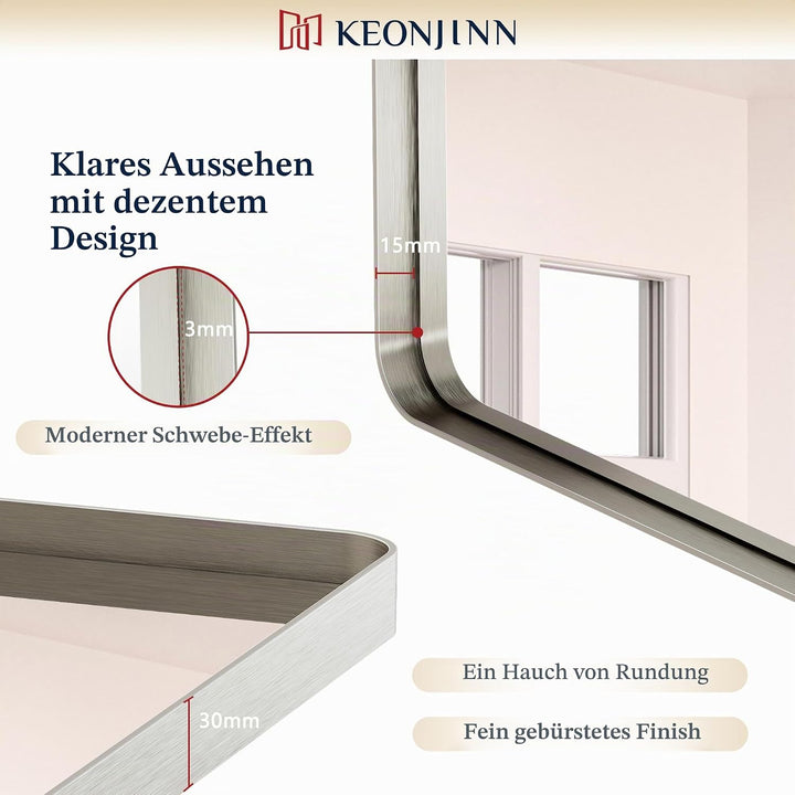 Keonjinn Wand Spiegel Nickel 40x50cm, Badezimmerspiegel Badspiegel mit Metallrahmen, Gehärtetes Glas