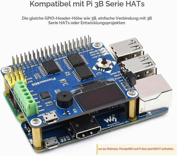Waveshare Pi Zero auf Raspberry Pi 3 Model B/B+ Adapter, Onboard 4-CH USB Port, 100M Ethernet Port u