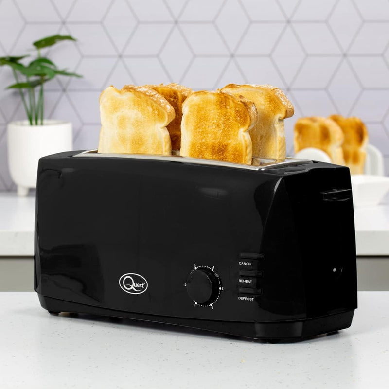 Quest 35069 Toaster mit 4 Schlitzen, extra breite Schlitze, Cool Touch, 1400 W, Schwarz