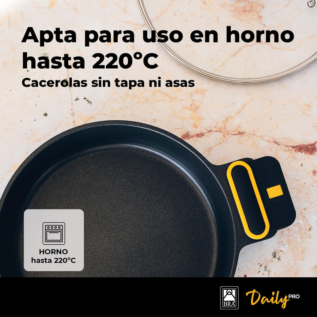 BRA Daily Pro | Hoher Kochtopf 28 cm aus Aluminiumguss, antihaftbeschichtet ohne PFOA, für alle Herd