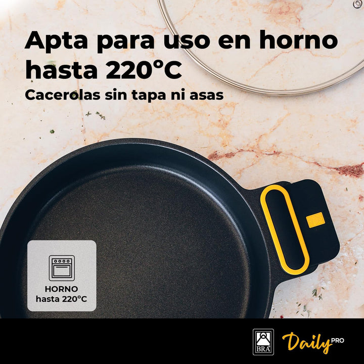 BRA Daily Pro | Hoher Kochtopf 28 cm aus Aluminiumguss, antihaftbeschichtet ohne PFOA, für alle Herd
