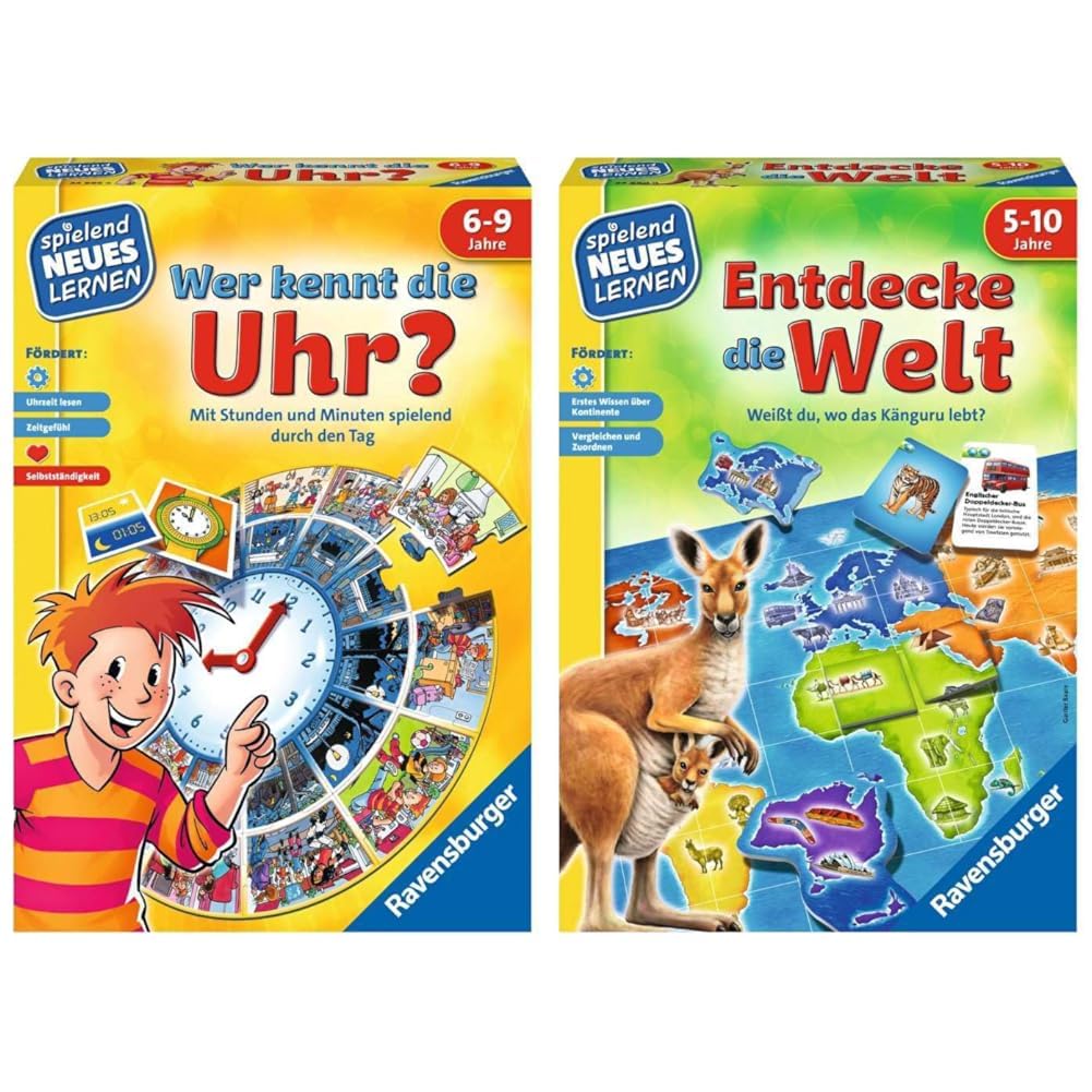 Ravensburger 24995 - Wer kennt die Uhr? & 24990 - Entdecke die Welt - Spielen und Lernen für Kinder,