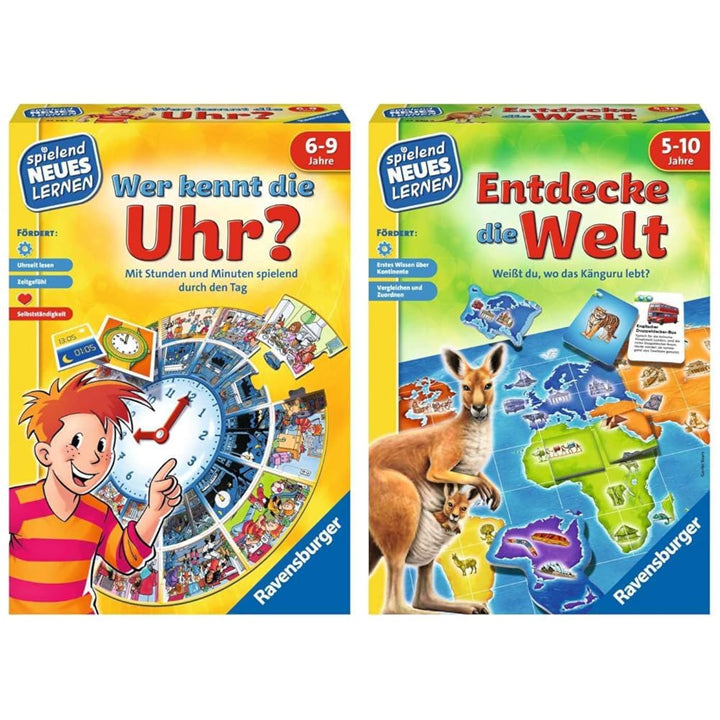 Ravensburger 24995 - Wer kennt die Uhr? & 24990 - Entdecke die Welt - Spielen und Lernen für Kinder,