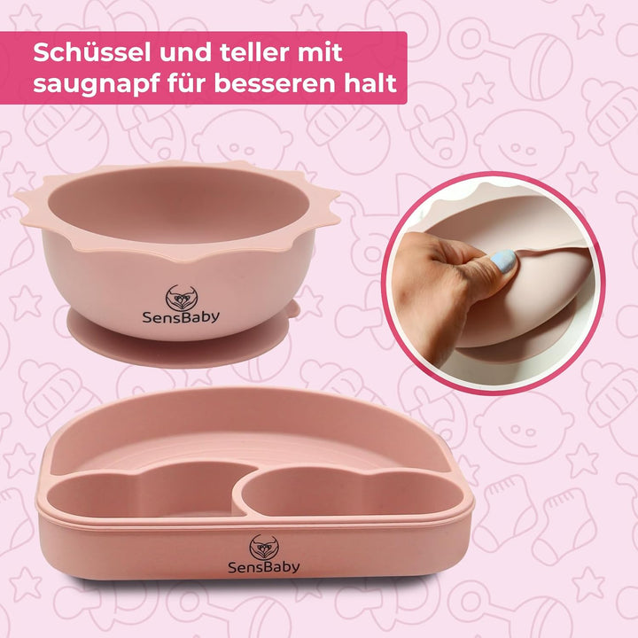 Blw Zubehör - Baby Geschirrset Mit Saugnapf, Baby Teller Set, Lässig Geschirrset Baby Pink, Pink