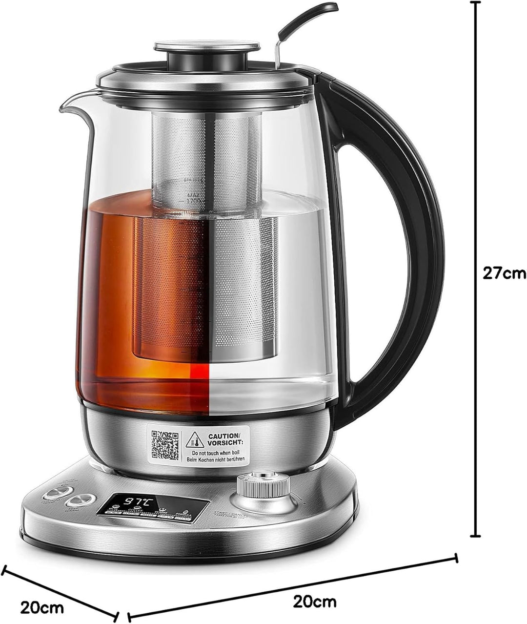FOHERE Wasserkocher, Glas Wasserkocher mit 9 Temp-Voreinstellungen - Teekocher mit Herausnehmbarem T