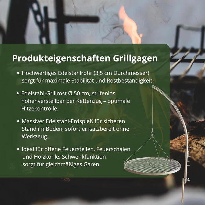 HeRo24 Grillgalgen Schwenkgrill 3,5cm Rohr mit Erdspies aus Edelstahl T210 Ohne Rost !