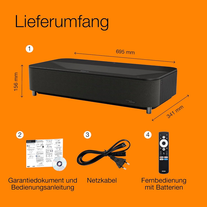 Epson Lifestudio Grand Plus EH‑LS970B | Ultrakurzdistanz Laser Projektor TV | 4KHeimkino | 4.000 Lum