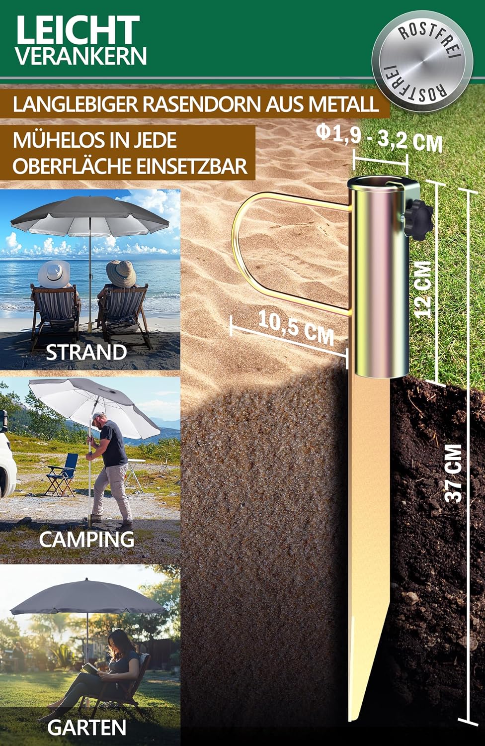 4smile Sonnenschirm Strand SunnyJoy Modern im 3er-Set, Anthrazit - Strandschirm windfest stabil 180