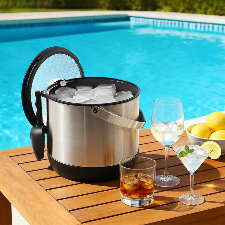 4.8L Eiswürfelbehälter mit Deckel und Schaufel, Edelstahl Eiskübel BPA-FREI, Doppelwandiger Isoliert