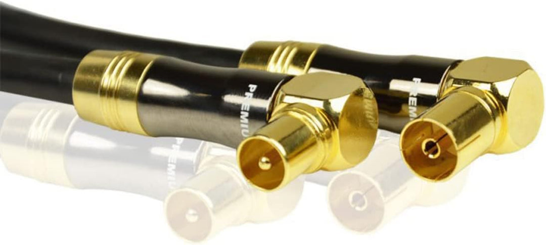 Premium X 20m Gold-Line TV Antennenkabel Schwarz Koax-Anschluss IEC Stecker - IEC Buchse 90° gewinke