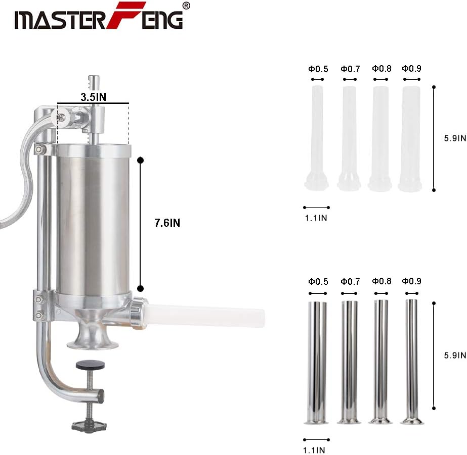 MASTER FENG Wurstfüller, Küche Aluminium Manuell Wurstfüllmaschine mit Saugfuss Verpackt 4 Grösse Pr