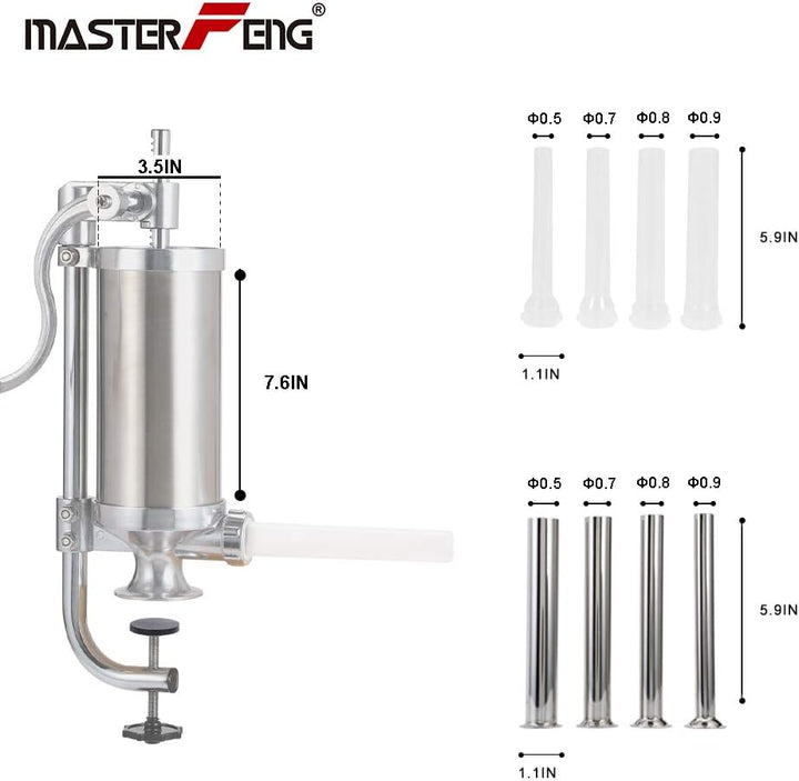 MASTER FENG Wurstfüller, Küche Aluminium Manuell Wurstfüllmaschine mit Saugfuss Verpackt 4 Grösse Pr