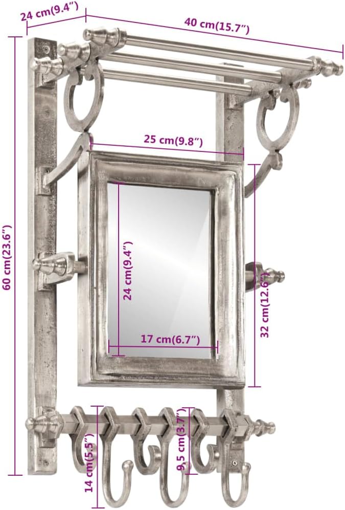 Hothingwell Gepäckträger zur Wandmontage, Aluminium, mit Spiegel, Nickel | Verstellbare Schiebehaken