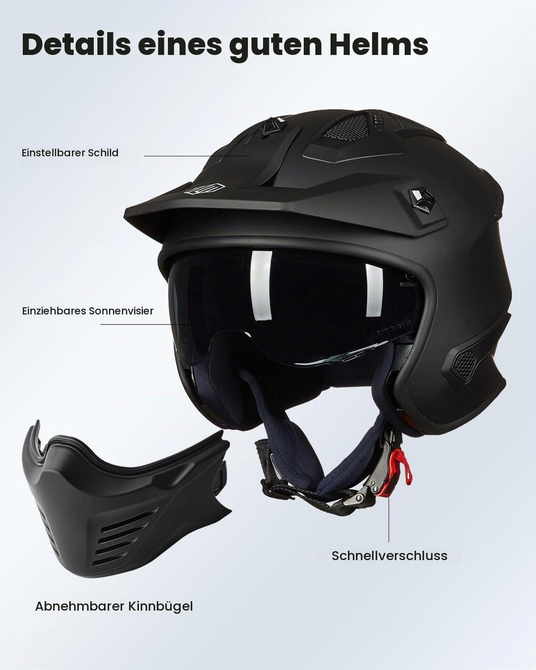 ILM Helm Motorrad Integralhelm Motocross Herren Damen Vintage Retro mit Visier ECE Model 726X XXL Sc