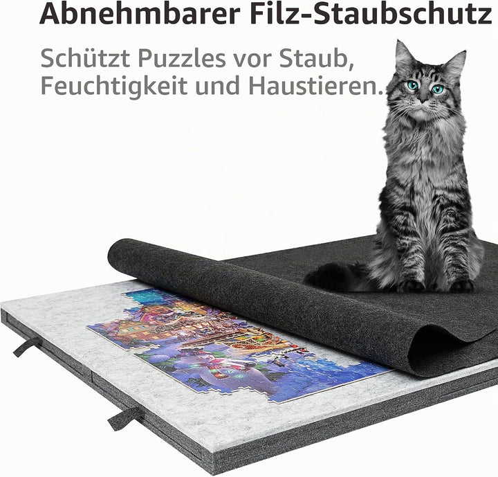 Lavievert 2-in-1 Wende-Puzzlebrett mit 6 Schubladen &amp; Abdeckmatte, leichtes doppelseitiges Filz-Puzz