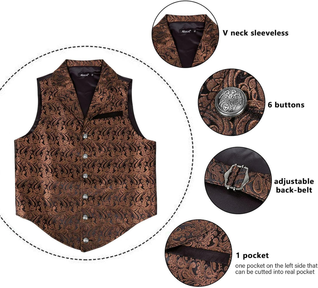 Alizeal Herren Paisley Weste Viktorianische Steampunk Gothic Formelle Casual für Party Bankett Anzug
