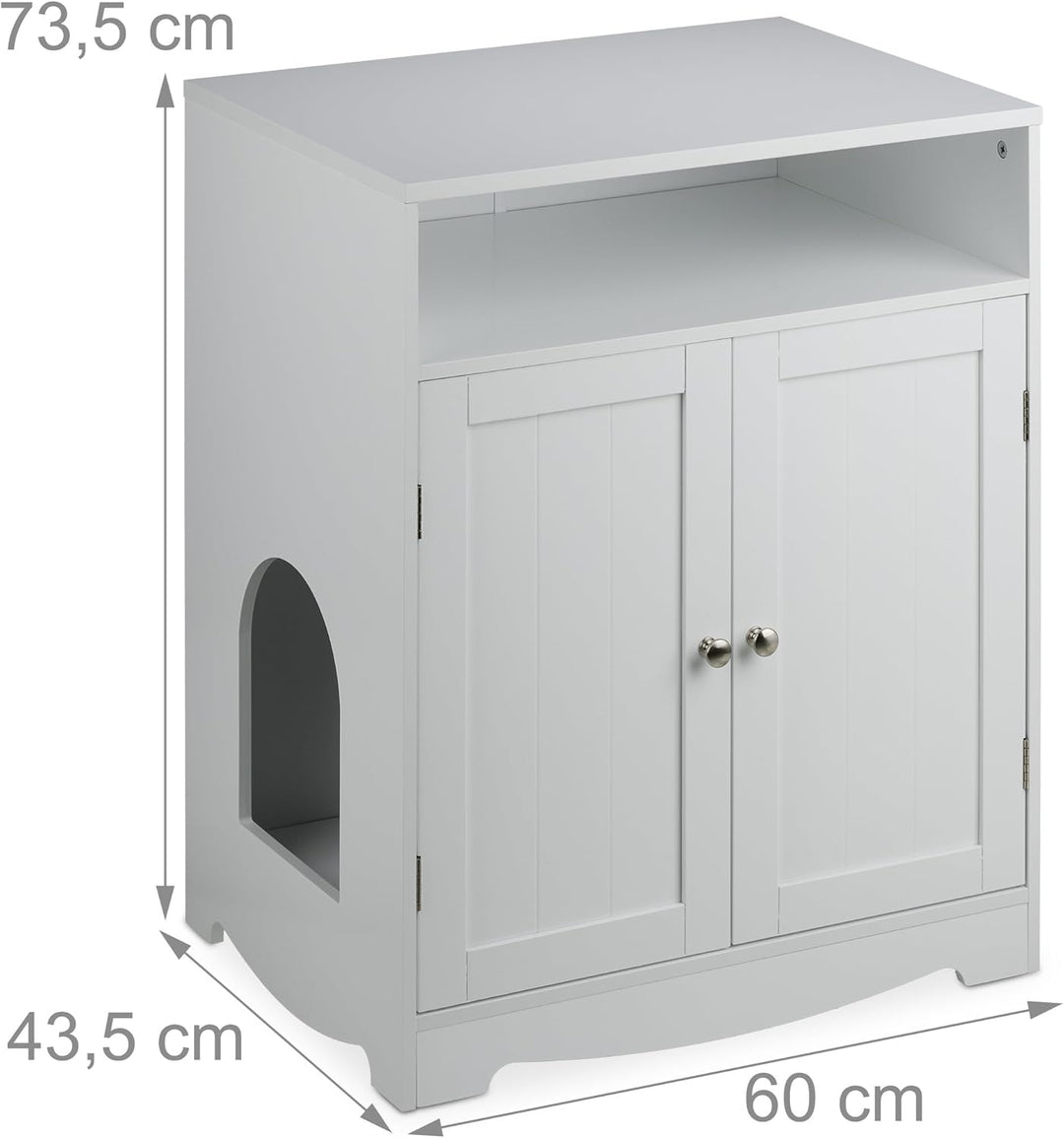 Relaxdays Katzenschrank für Katzentoilette, 2 seitliche Eingänge, offenes Fach, HBT: 73,5x60x43,5 cm