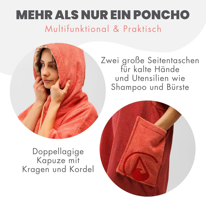 WAVE HAWAII Poncho Seta Surfponcho 100% Baumwolle für Körpergrössen von 145-175 cm Umkleidehilfe für