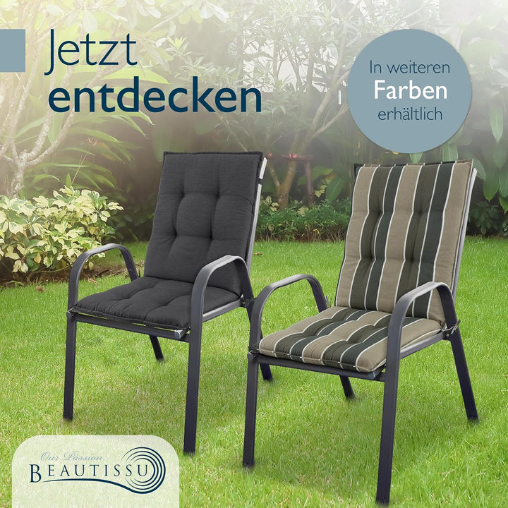Beautissu Premium Niedriglehner Auflage Gartenstuhl 100x50cm Sun-NL – 8cm Dick Polster Gartenstuhlau