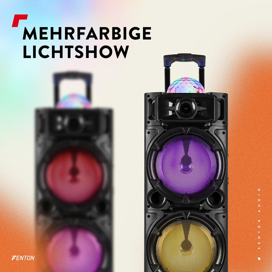 Fenton LIVE290 Karaoke Box, Musikbox Bluetooth – Karaoke Anlage mit 2 Mikrofonen – 300 Watt Bluetoot