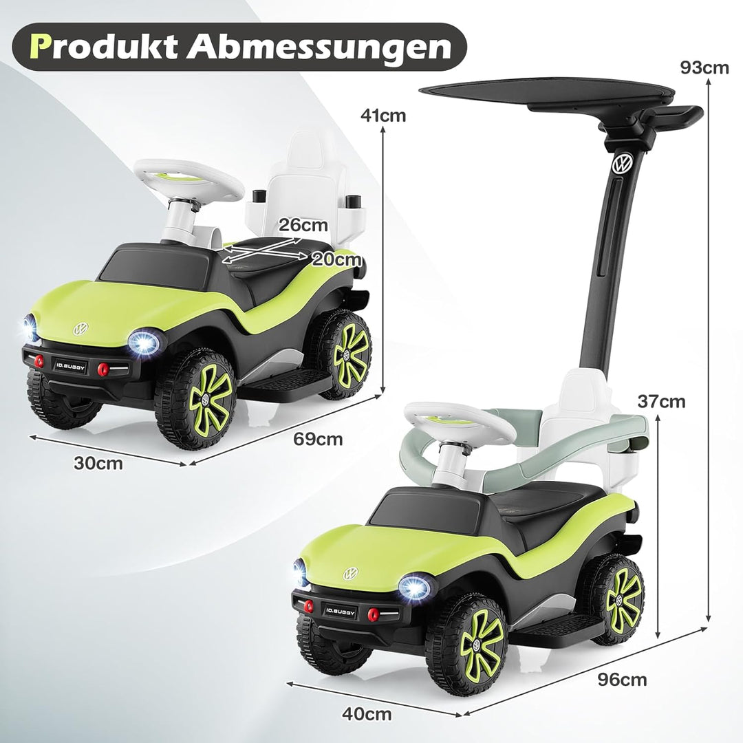 GOPLUS 3 in 1 VW autorisierte Schiebeauto, Rutschfahrzeug mit abnehmbarem Schiebgriff, Schutzbügel,