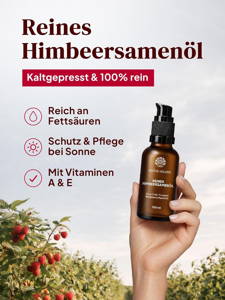 Grüne Valerie 100% Reines Himbeersamenöl 100 ml – Kaltgepresstes Himbeerkernöl für natürliche Hautpf