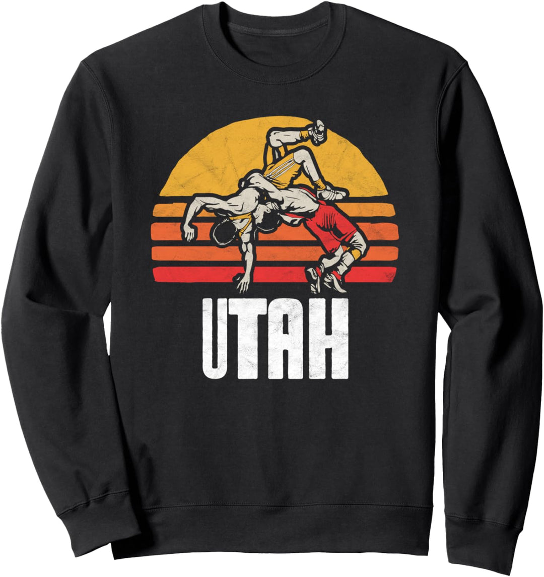 Utah Vintage Wrestling Retro Wrestlers and Sun Graphic Sweatshirt