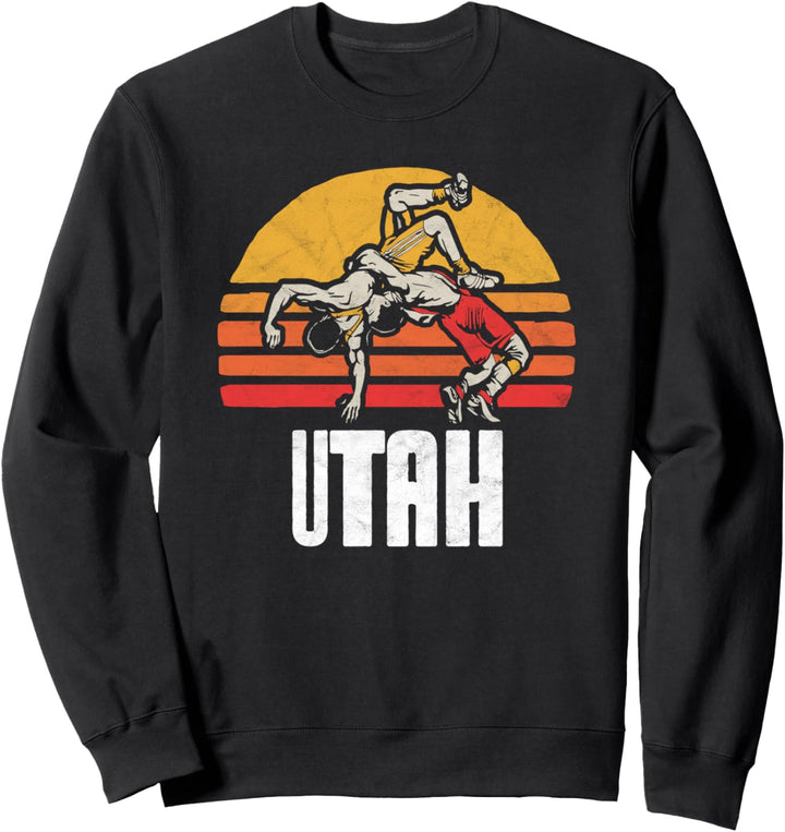 Utah Vintage Wrestling Retro Wrestlers and Sun Graphic Sweatshirt